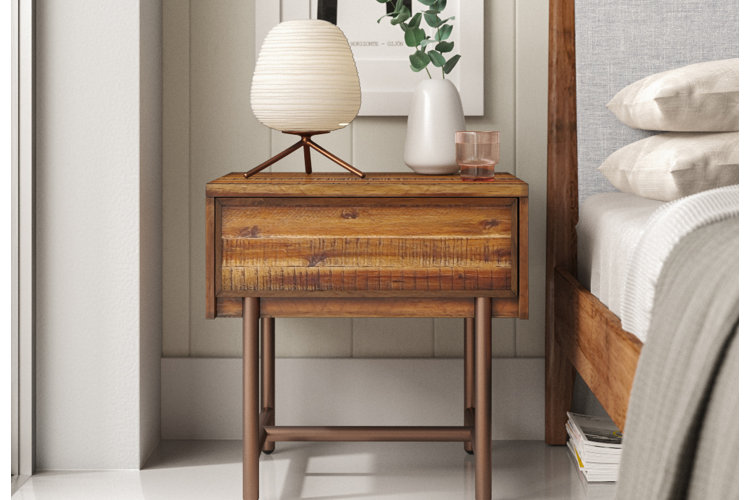 Bedside table with built best sale in lamp